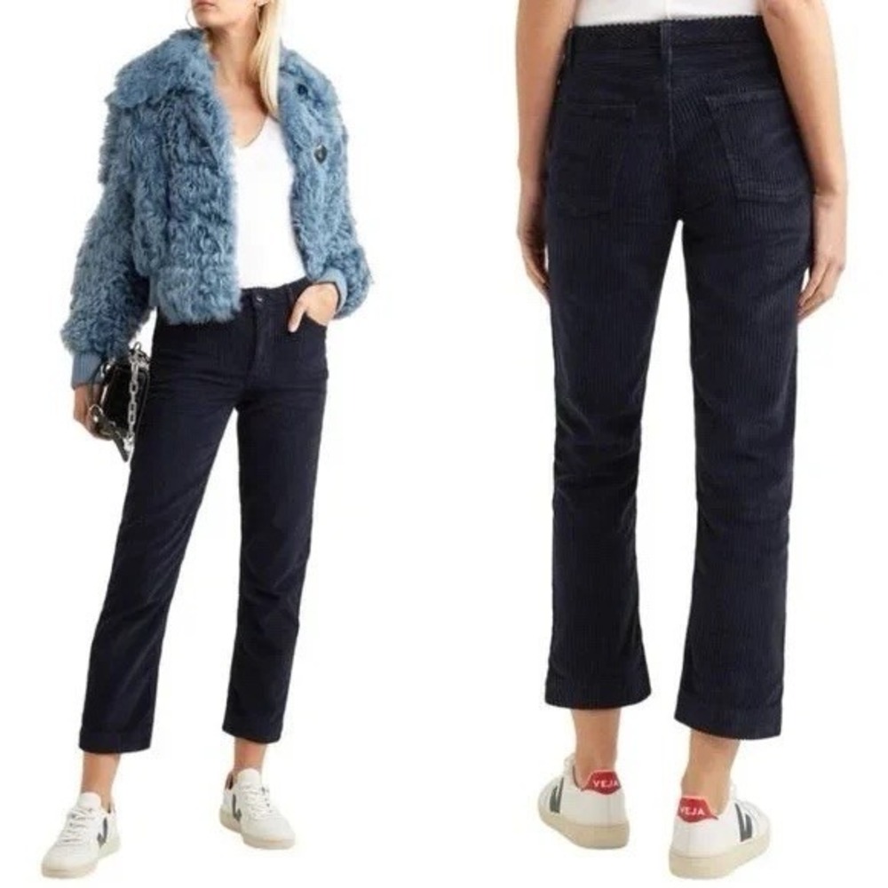 Grlfrnd Helena‎ Button Fly Corduroy Cropped Ankle Pants Women's 24 Straight Blue
